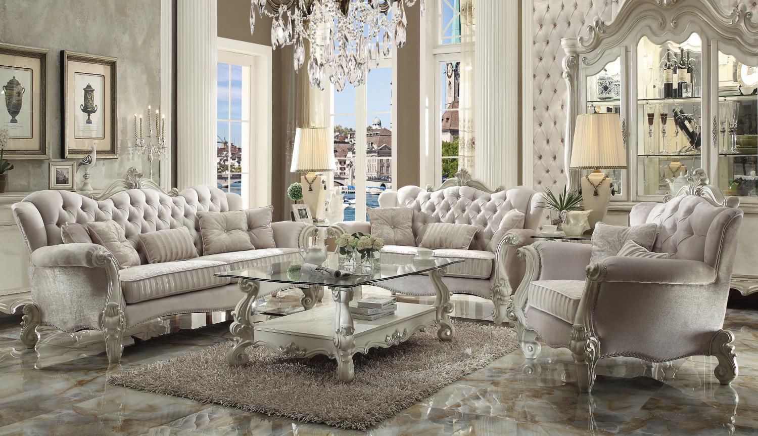 Escalera Accent Chair - Ivory Velvet and Bone White