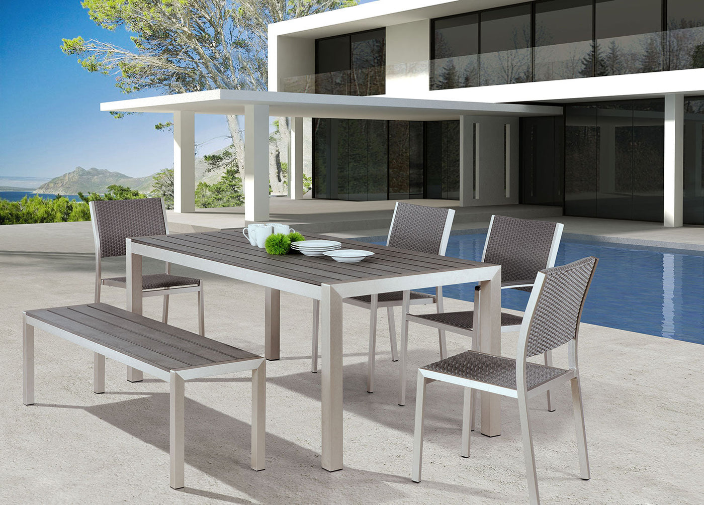 Campania Outdoor Dining Bench - Silver/Grey