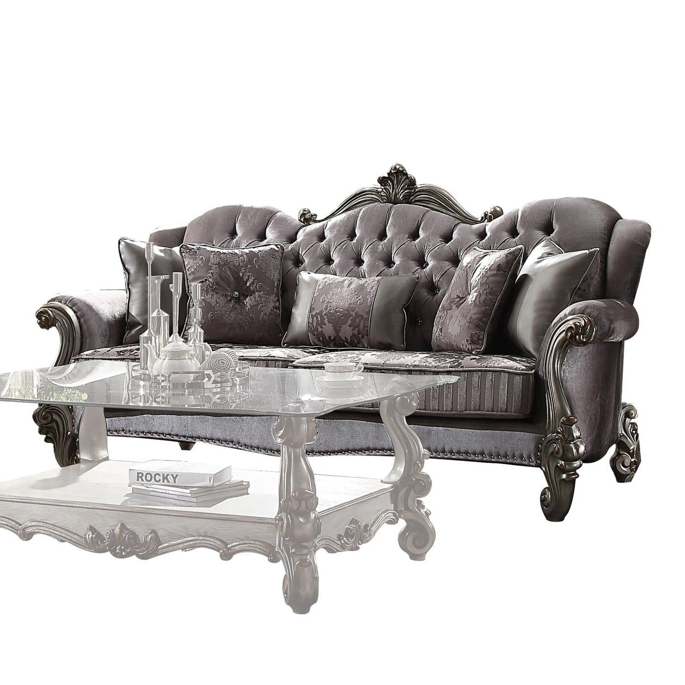Escalera Sofa - Velvet and Antique Platinum