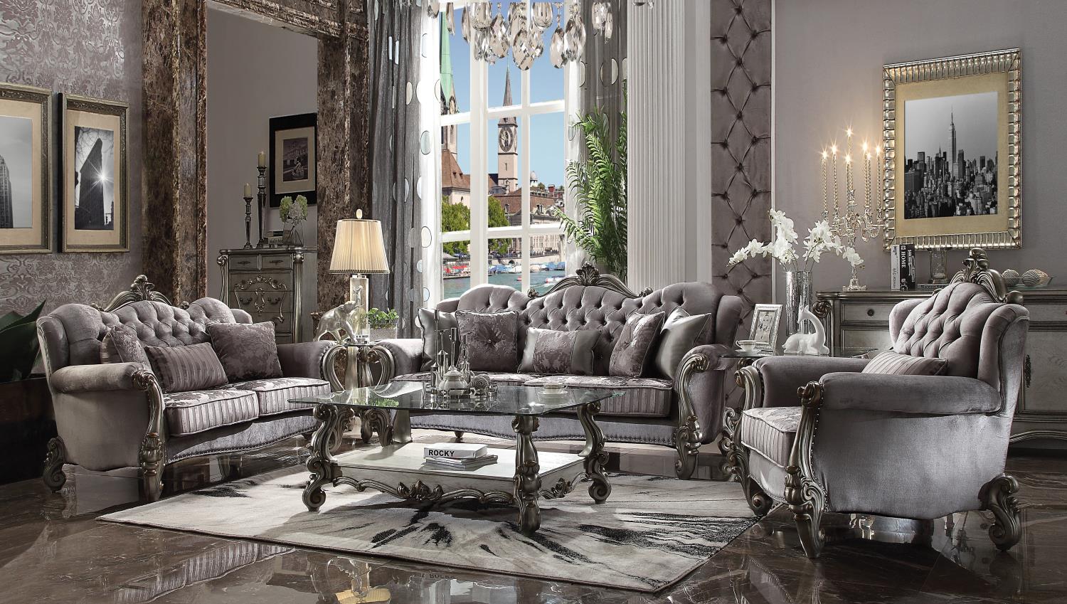 Escalera Accent Chair - Velvet and Antique Platinum
