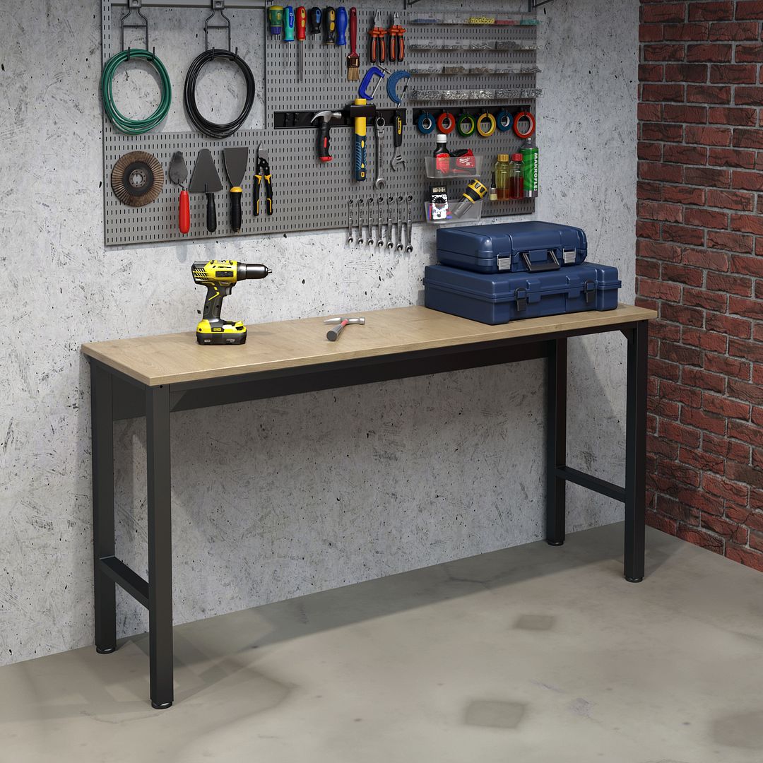 Maximus Natural Wood/Steel Garage Table - Charcoal Grey