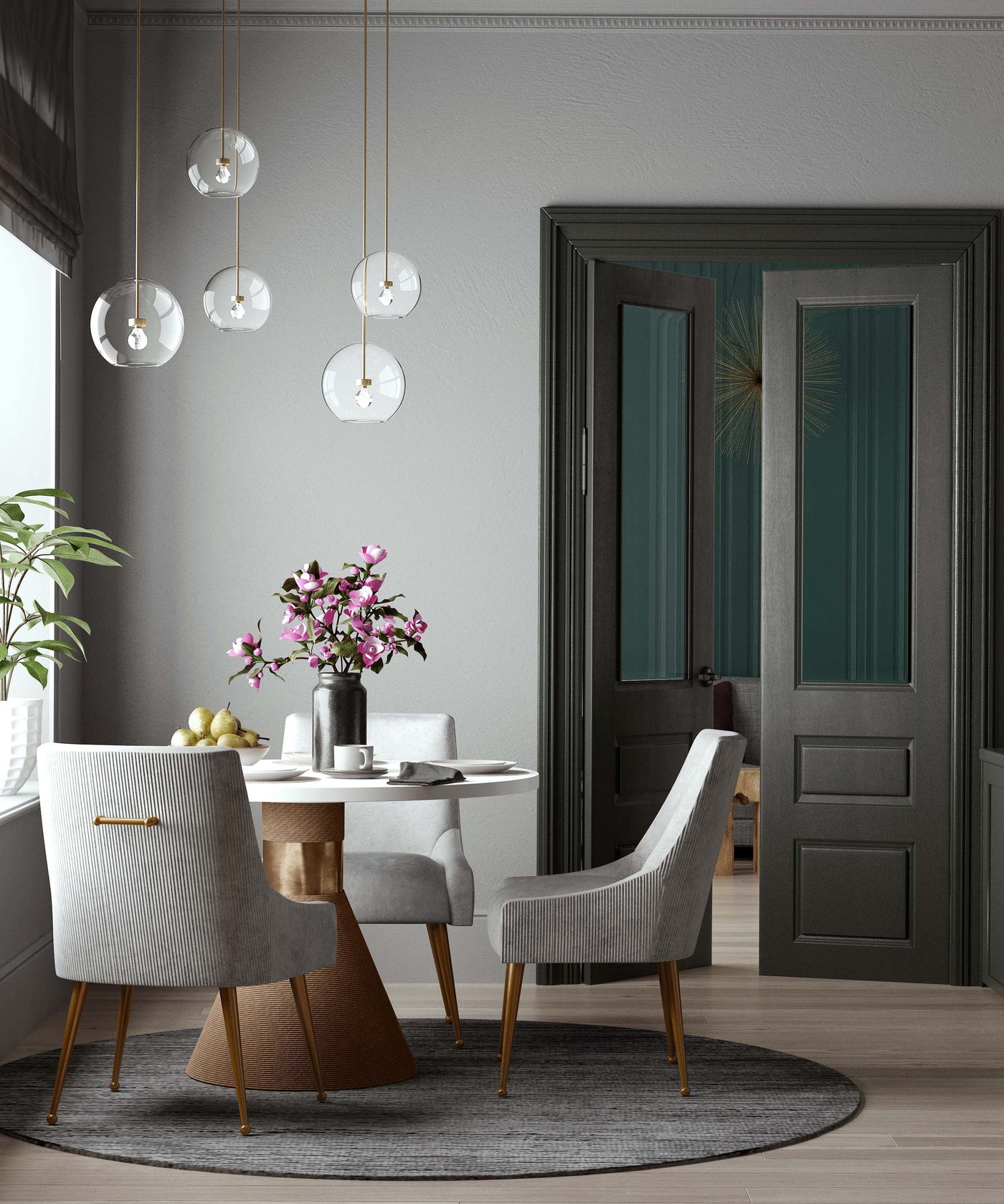 Aries Velvet Dining Chair - Light Grey