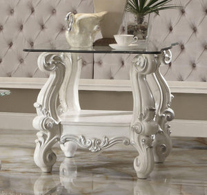 Escalera End Table - Bone White and Clear Glass
