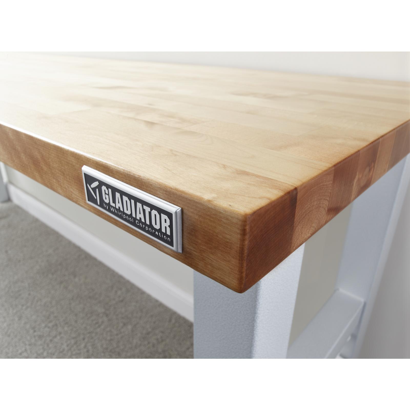 Gladiator Hammered White 8' Adjustable Height Hardwood Workbench - GAWB08HWGW