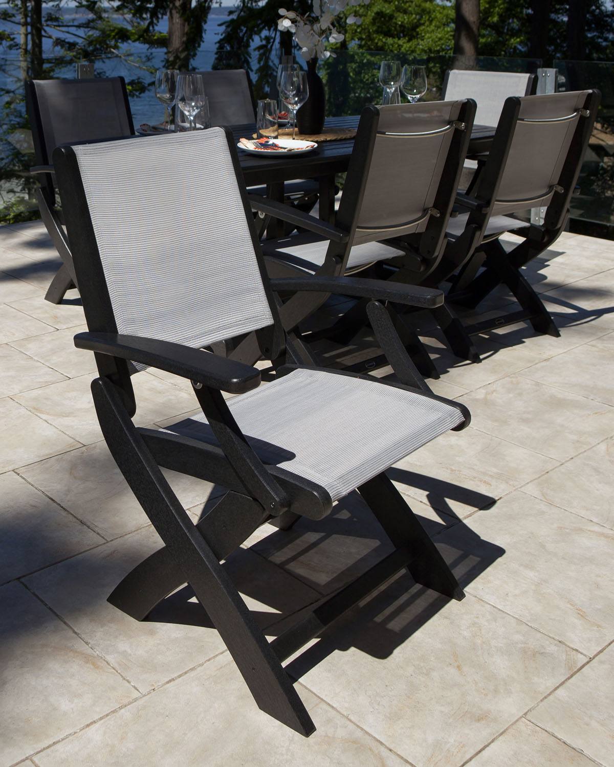 POLYWOOD® Coastal Folding Chair - Textured Black /Metallic