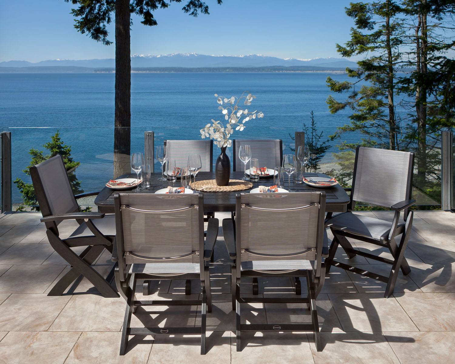 POLYWOOD® Coastal Folding Chair - Textured Black /Metallic