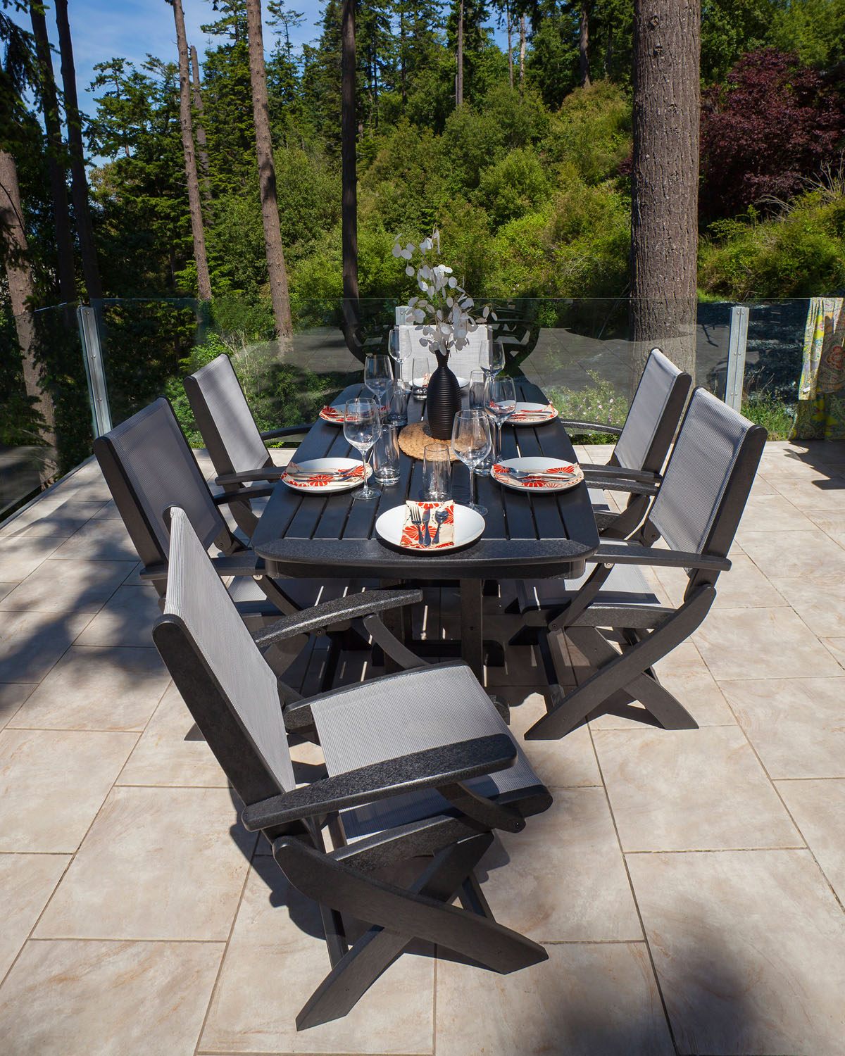 POLYWOOD® Coastal Folding Chair - Textured Black /Metallic