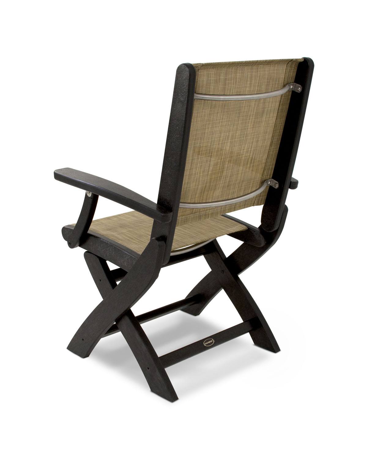 POLYWOOD® Coastal Folding Chair - Textured Black/Burlap