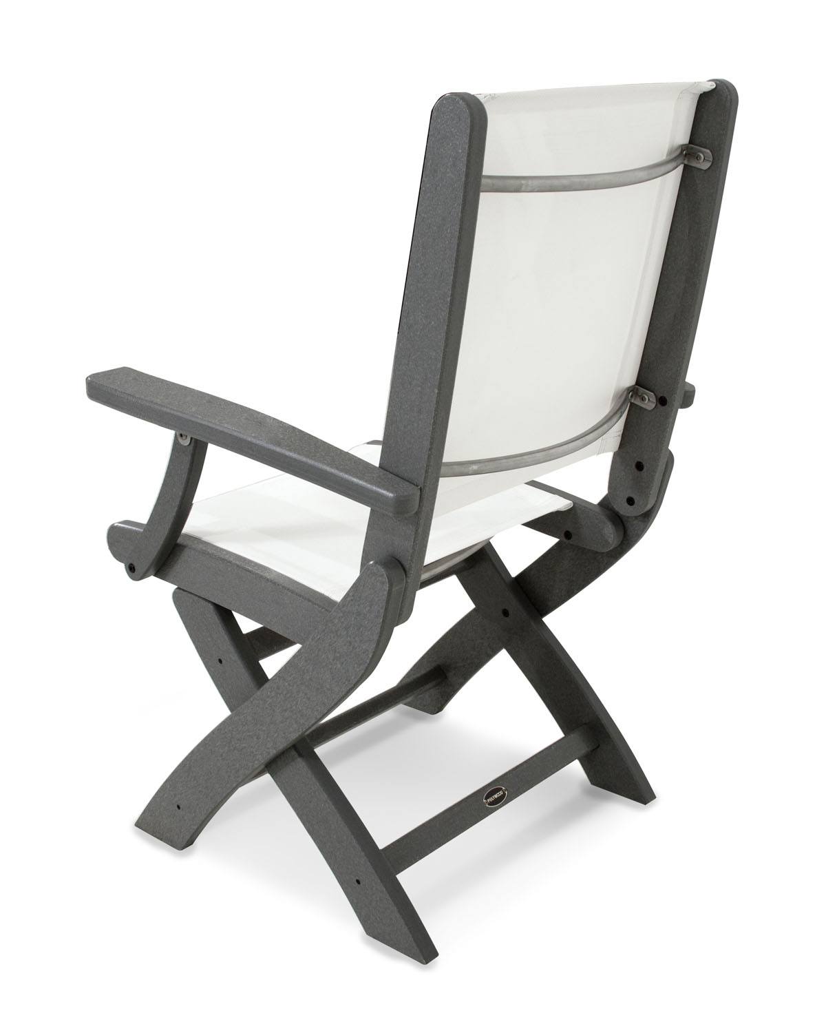 POLYWOOD® Coastal Folding Chair - Textured Silver/Slate Grey/White Sling