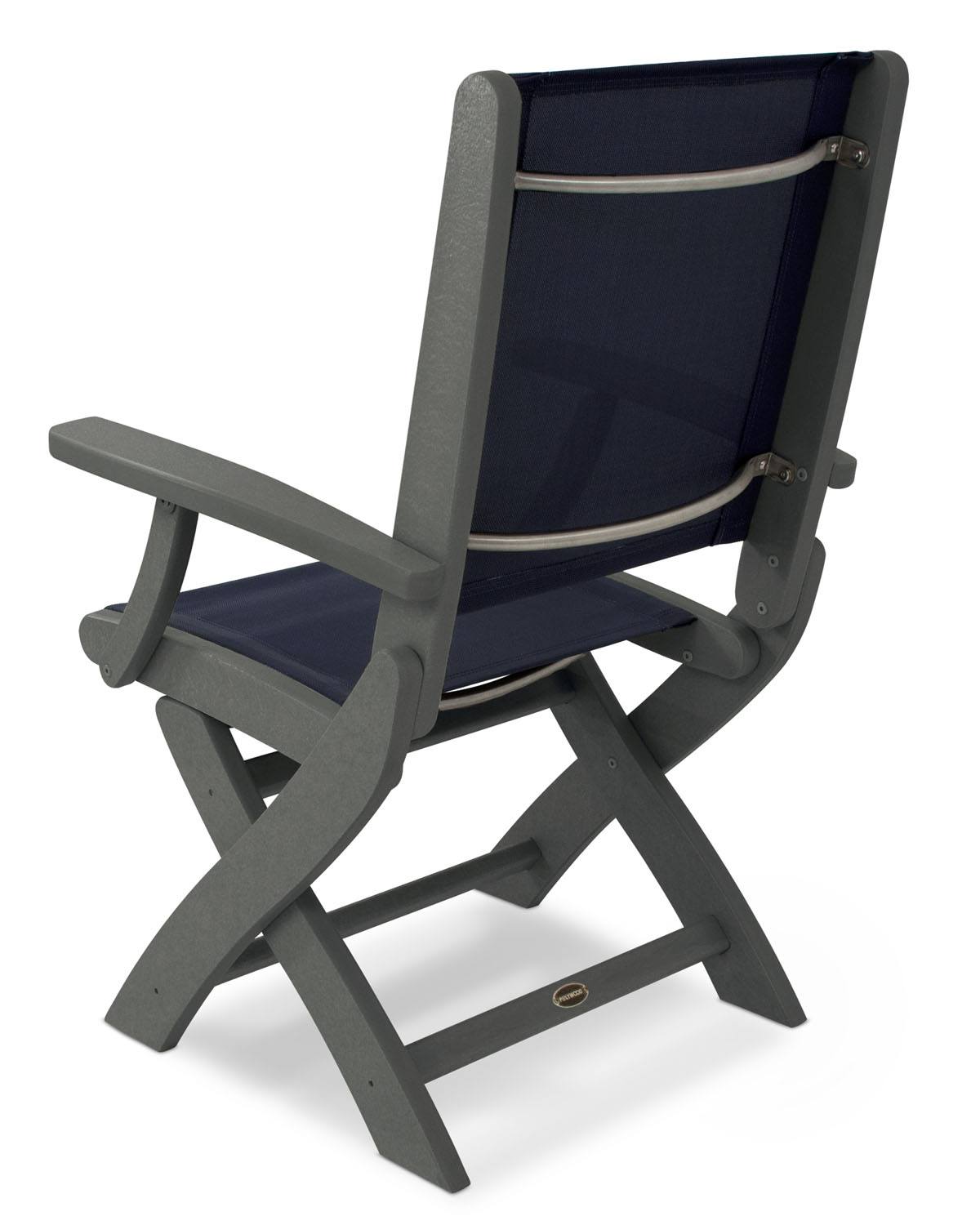 POLYWOOD® Coastal Folding Chair - Textured Silver/Slate Grey /Nay Blue