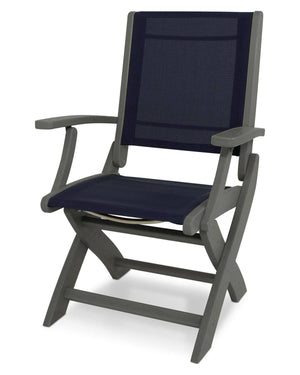 POLYWOOD® Coastal Folding Chair - Textured Silver/Slate Grey /Nay Blue