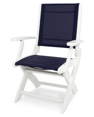 POLYWOOD® Coastal Folding Chair - White/Navy Blue