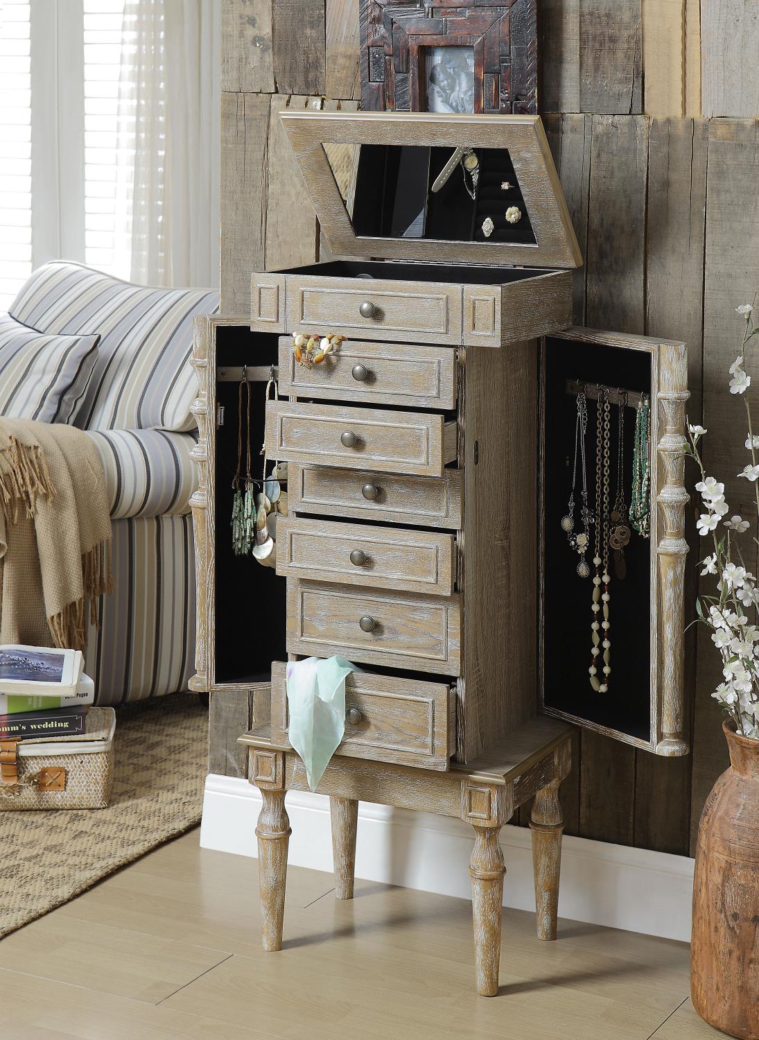 Theree - II Jewelry Armoire - Weathered Oak