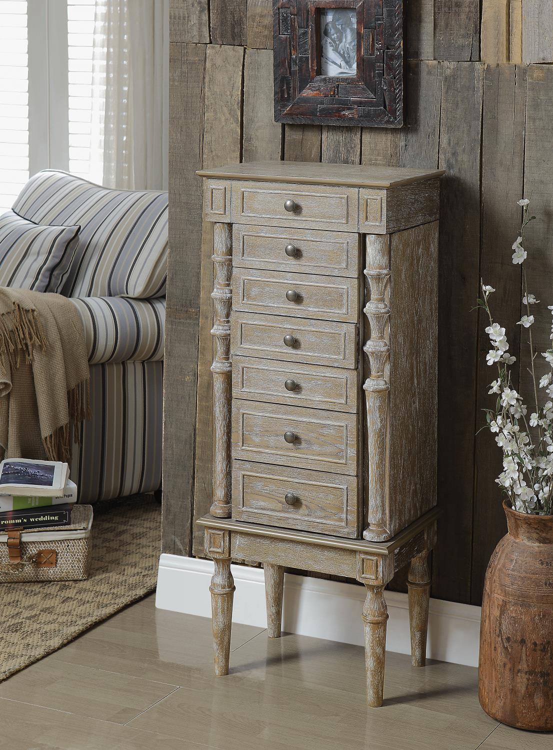 Theree - II Jewelry Armoire - Weathered Oak