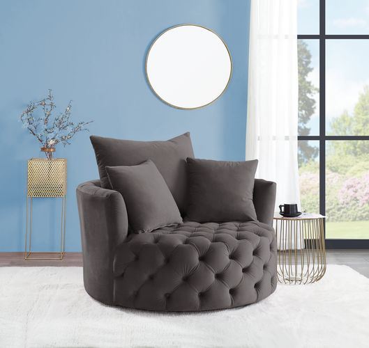Eyrar Velvet Swivel Accent Chair - Grey