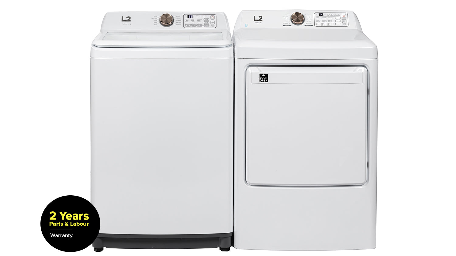 L2 White Top Load Washer (5.2 Cu. Ft) & White Electric Dryer (7.5 Cu. Ft) - LT52N1BWWC/LE52N1BWWC--