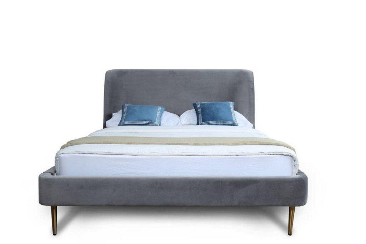 Stege Velvet Queen Bed - Grey