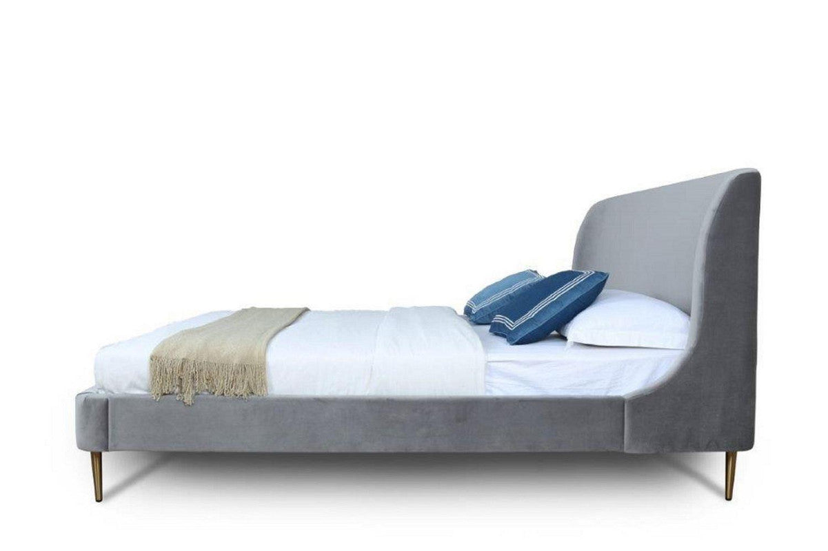 Stege Velvet Queen Bed - Grey