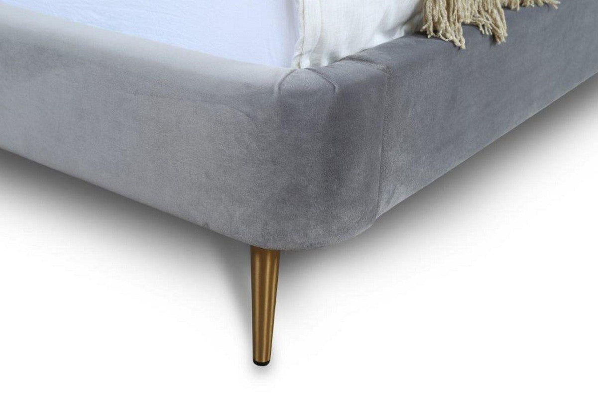Stege Velvet Queen Bed - Grey