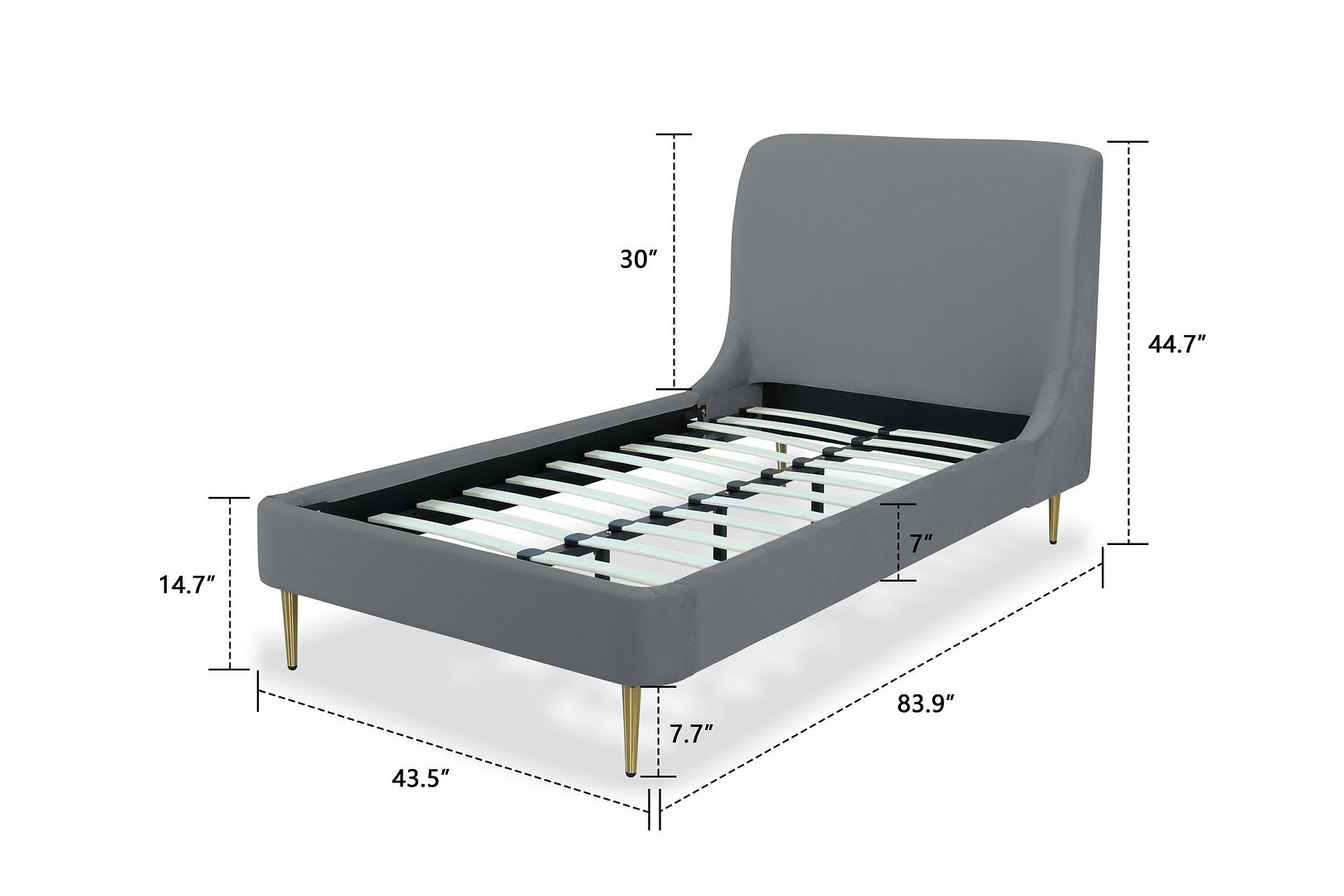 Stege Twin Bed - Grey with Gold Legs