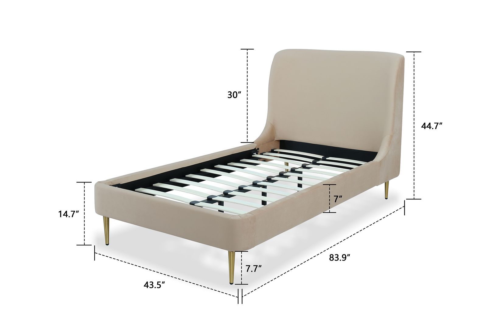 Stege Twin Bed - Taupe with Gold Legs