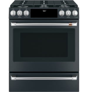 Café™ Matte Black 30" Slide-In Front Control Dual-Fuel Convection Range with Air Fry and Warming Drawer (5.7 CU.Ft) - CC2S900P3MD1