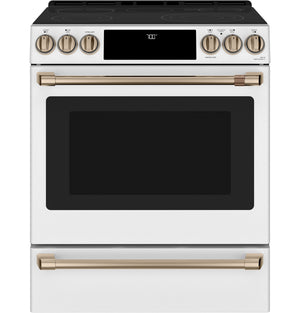Café™ Matte White 30'' Slide-In Front Control Radiant and Convection Range with Air Fry and Warming Drawer (5.7 Cu.Ft)- CCES700P4MW2