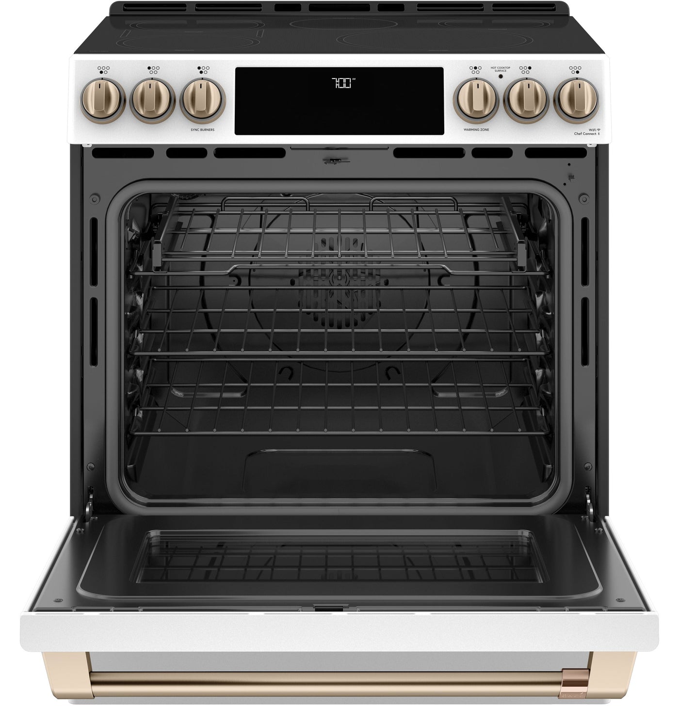 Café™ Matte White 30'' Slide-In Front Control Radiant and Convection Range with Air Fry and Warming Drawer (5.7 Cu.Ft)- CCES700P4MW2