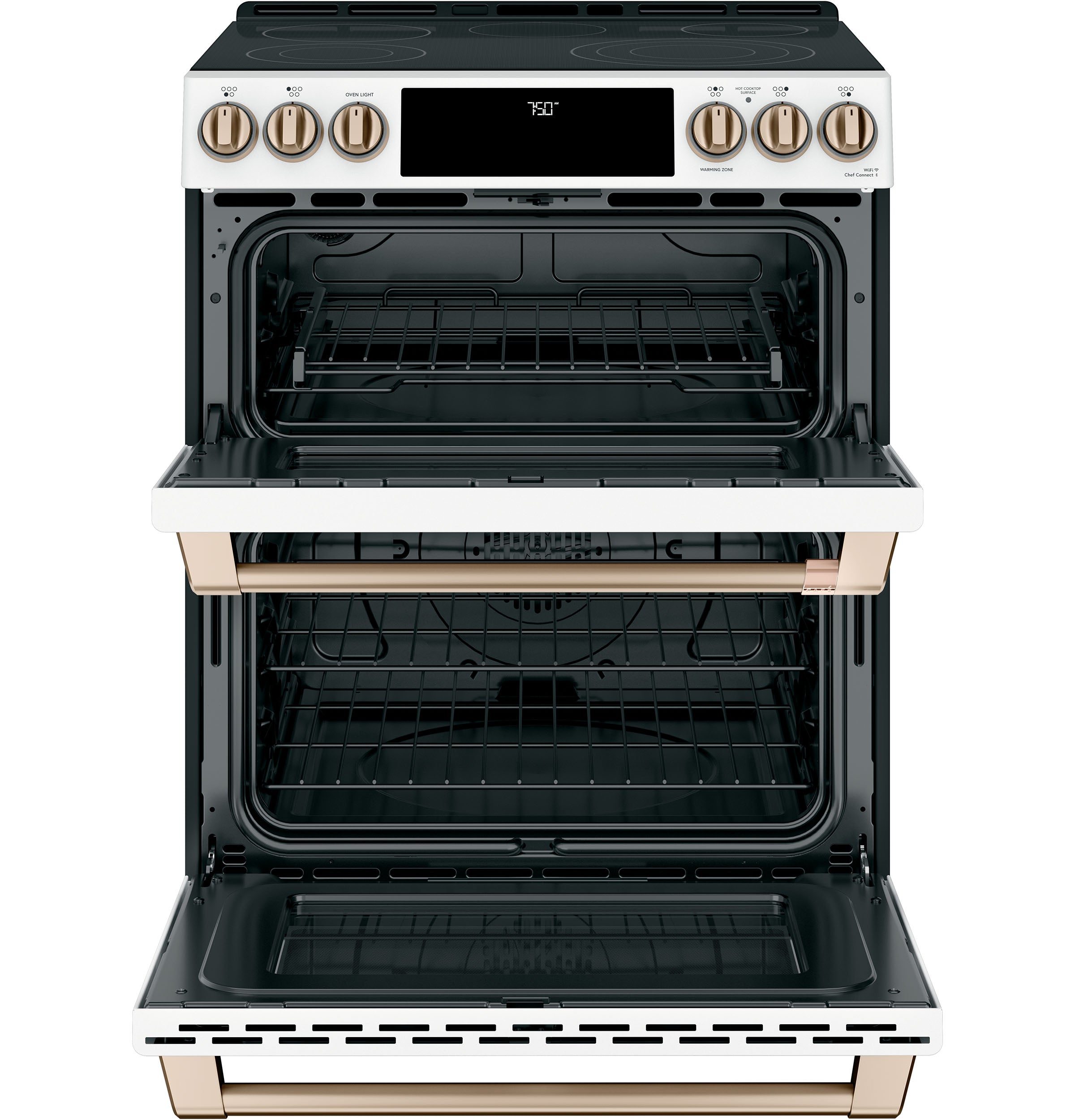 Café™ Matte White 30" Slide-In Front Control Radiant and Convection Double Oven Range with Air Fry (6.7 Cu.Ft) - CCES750P4MW2