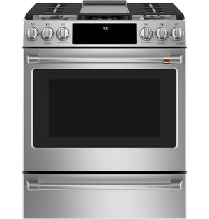 Café™ Stainless Steel 30" Slide-In Front Control Gas Oven with Convection Range and Air Fry (5.6 Cu.Ft) - CCGS700P2MS1