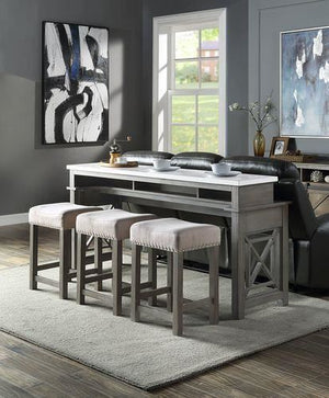 Poitou 4-Piece Marble Counter-Height Dining Set - Grey Oak