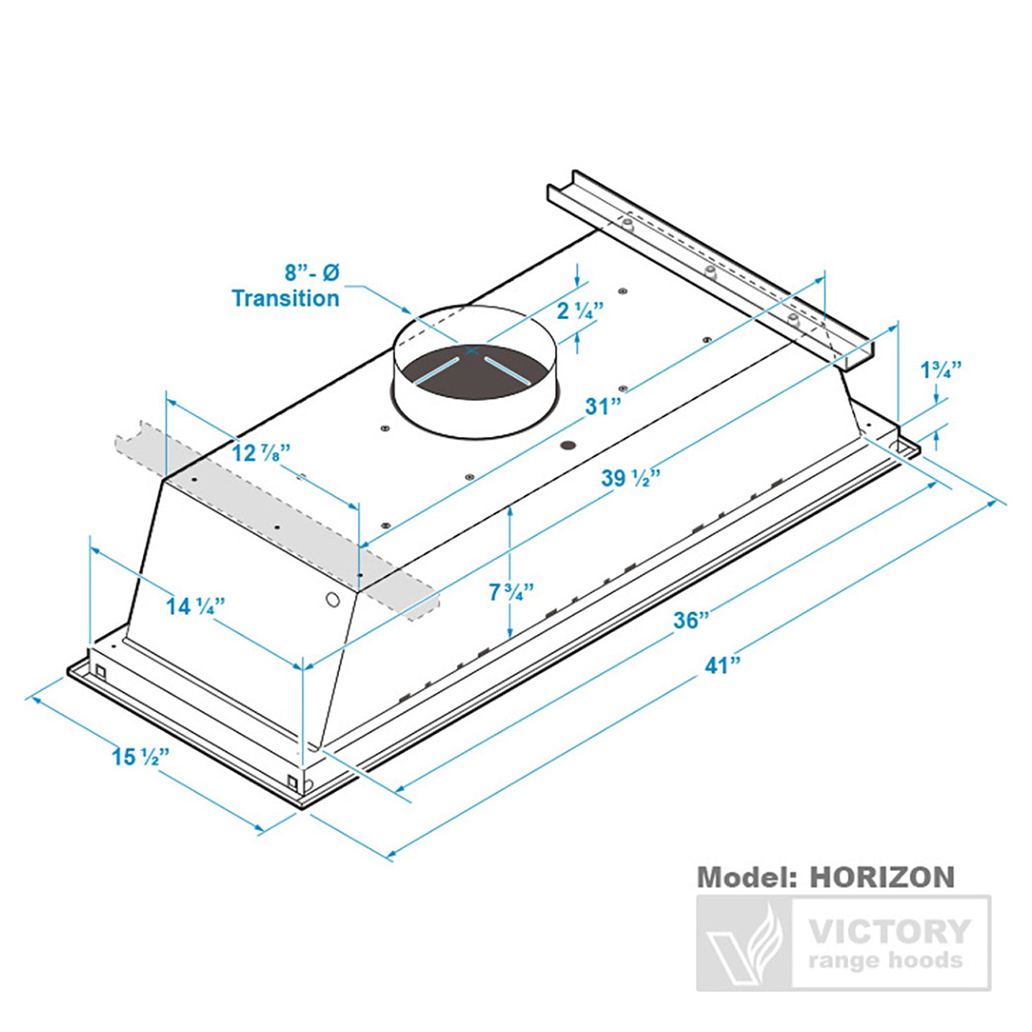 VICTORY Stainless Steel 900 CFM Flush Ceiling Range Hood - Horizon