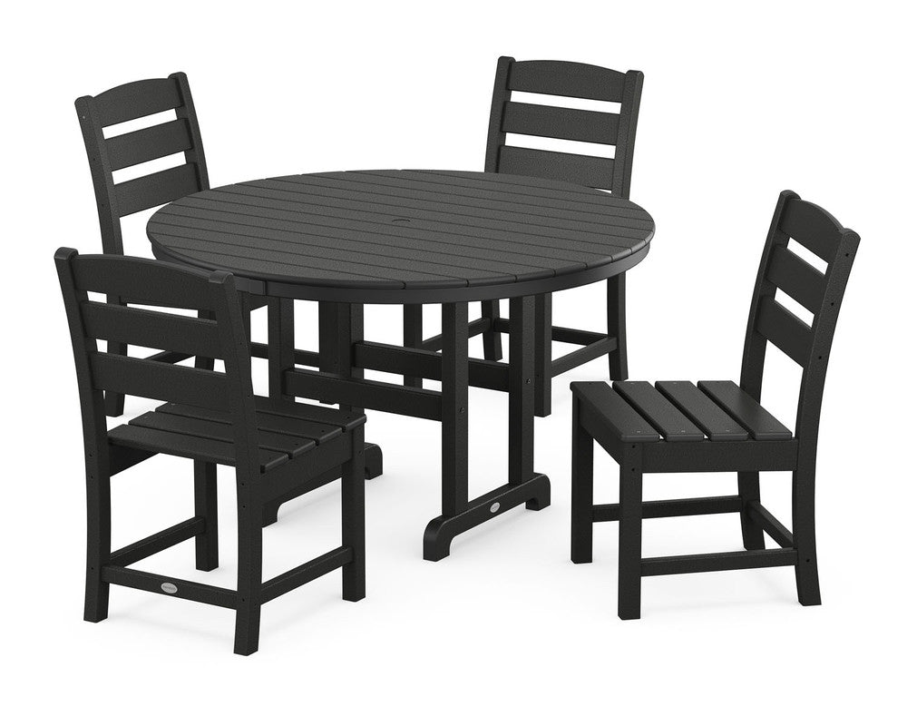 POLYWOOD® Lakeside 5-Piece Round Farmhouse Side Chair Dining Set - Black