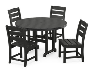 POLYWOOD® Lakeside 5-Piece Round Farmhouse Side Chair Dining Set - Black