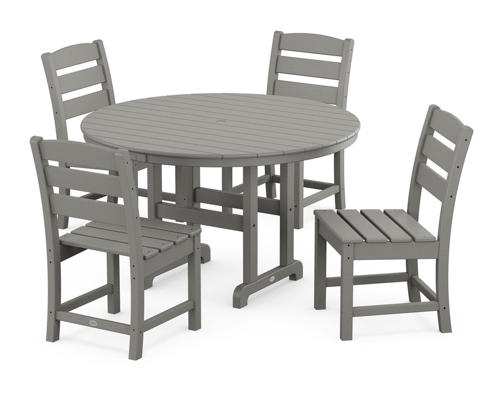 POLYWOOD® Lakeside 5-Piece Round Farmhouse Side Chair Dining Set - Slate Grey