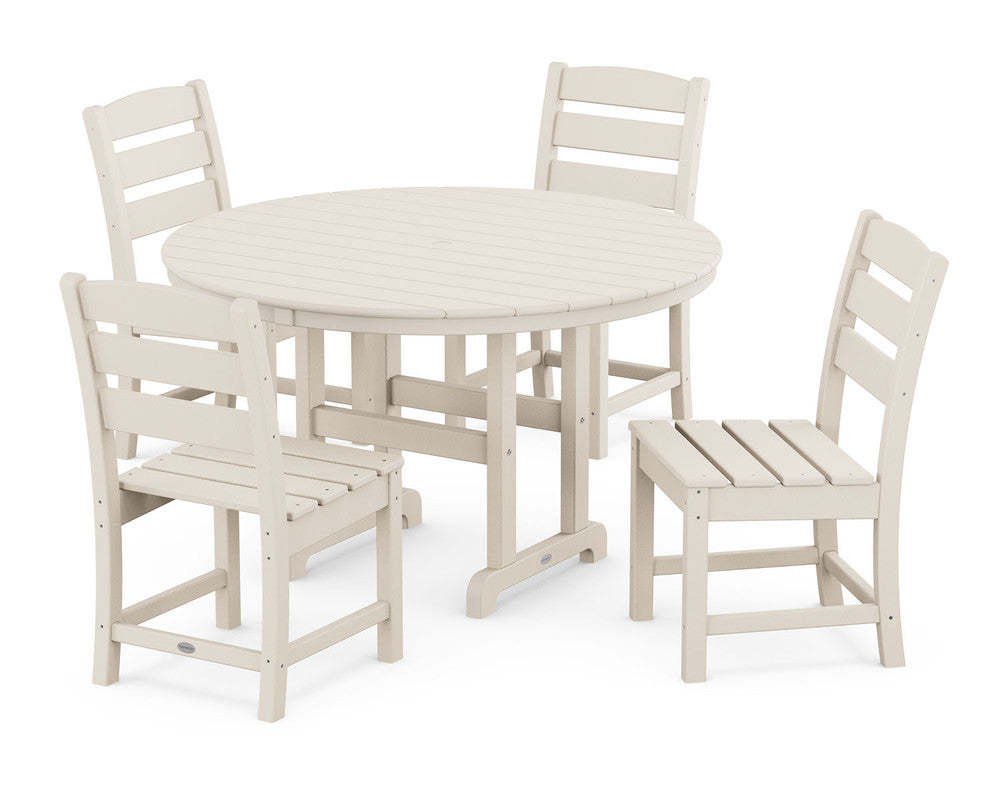 POLYWOOD® Lakeside 5-Piece Round Farmhouse Side Chair Dining Set - Sand