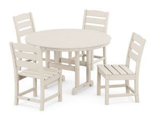 POLYWOOD® Lakeside 5-Piece Round Farmhouse Side Chair Dining Set - Sand