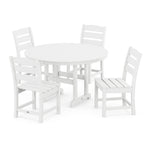 POLYWOOD® Lakeside 5-Piece Round Farmhouse Side Chair Dining Set - White