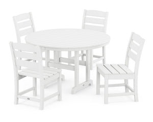 POLYWOOD® Lakeside 5-Piece Round Farmhouse Side Chair Dining Set - White