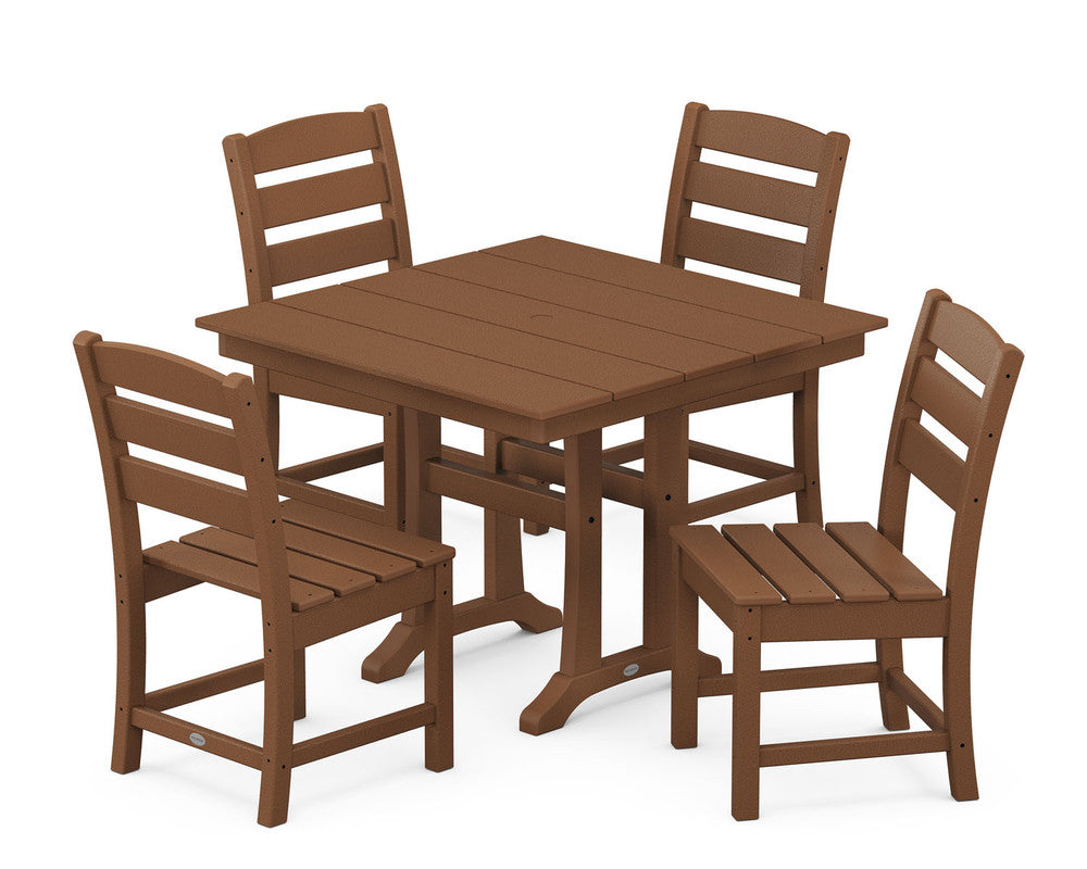 POLYWOOD® Lakeside 5-Piece Farmhouse Trestle Side Chair Dining Set - Teak