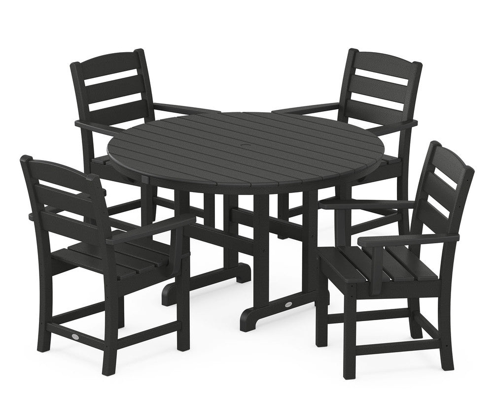 POLYWOOD® Lakeside 5-Piece Round Farmhouse Dining Set - Black
