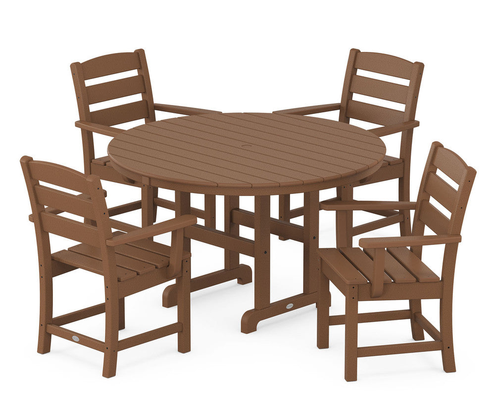 POLYWOOD® Lakeside 5-Piece Round Farmhouse Dining Set - Teak