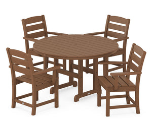 POLYWOOD® Lakeside 5-Piece Round Farmhouse Dining Set - Teak