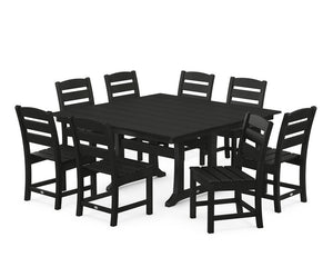 POLYWOOD® Lakeside 9-Piece Farmhouse Trestle Dining Set - Black