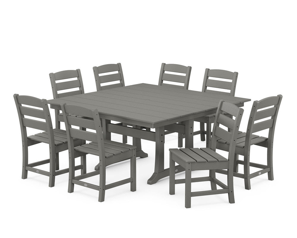 POLYWOOD® Lakeside 9-Piece Farmhouse Trestle Dining Set - Slate Grey