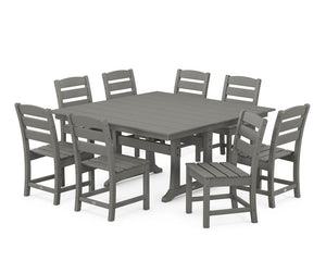 POLYWOOD® Lakeside 9-Piece Farmhouse Trestle Dining Set - Slate Grey