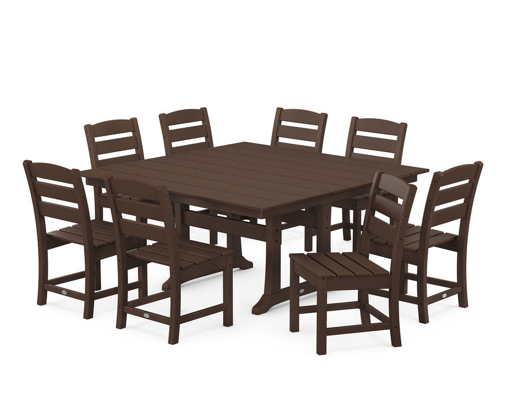 POLYWOOD® Lakeside 9-Piece Farmhouse Trestle Dining Set - Mahogany