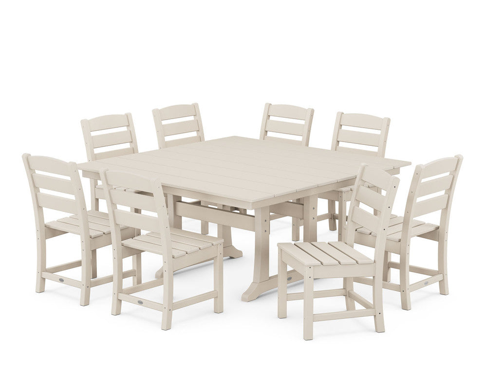 POLYWOOD® Lakeside 9-Piece Farmhouse Trestle Dining Set - Sand