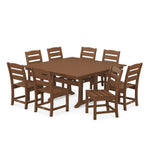 POLYWOOD® Lakeside 9-Piece Farmhouse Trestle Dining Set - Teak