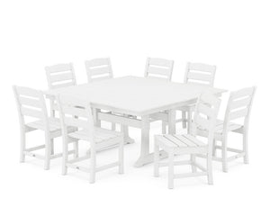POLYWOOD® Lakeside 9-Piece Farmhouse Trestle Dining Set - White